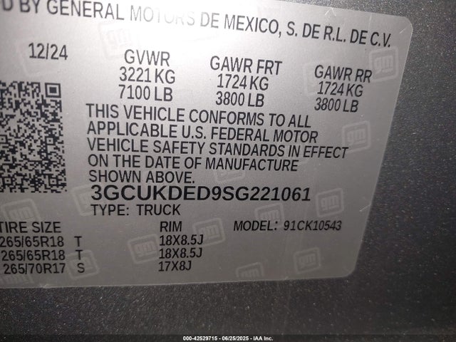 3GCUKDED9SG221061 Chevrolet Silverado 1500 4wd Standard Bed Lt