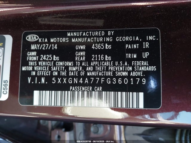 5XXGN4A77FG360179 KIA dohc gdi theta ii