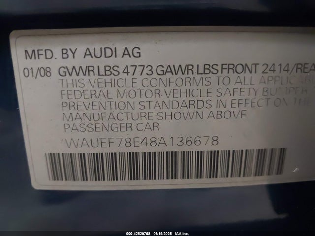 Продажа на аукционе авто 2008 Audi A4 2.0t/2.0t Special Edition, vin: WAUEF78E48A136678, номер лота: 42529768