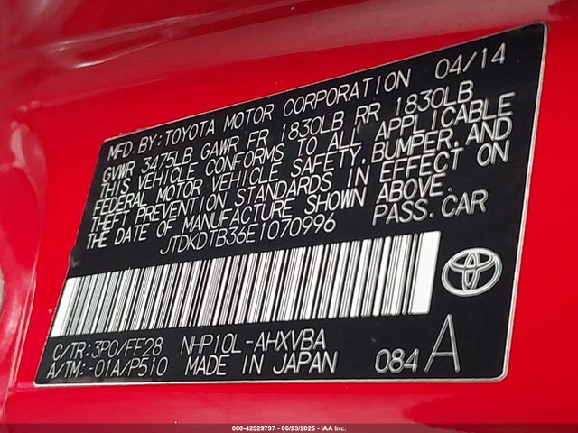 JTDKDTB36E1070996 Toyota 1nz-fxe+1lm