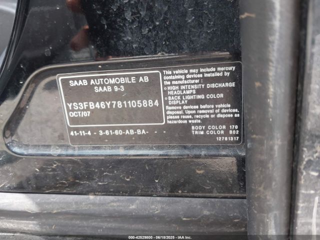 2008 SAAB 9-3 YS3FB46Y781105884 Photo 8