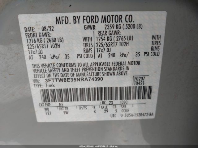 2022 FORD MAVERICK 3FTTW8E35NRA74390 Photo 8