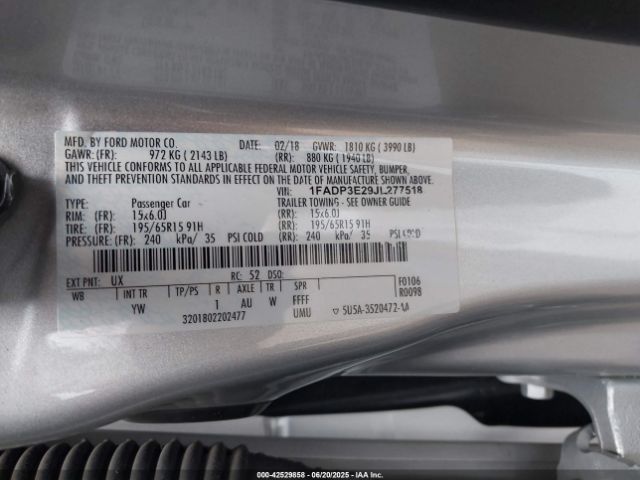 1FADP3E29JL277518 Ford 2.0l gdi