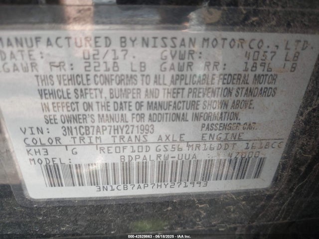 3N1CB7AP7HY271993 Nissan 2017