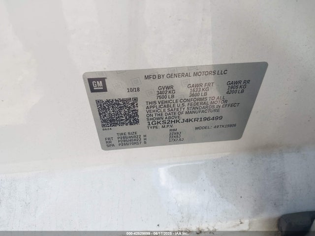 1GKS2HKJ4KR196499 GMC l86 - spark ignited direct injection, variable valve timing, afm, e85max, alum