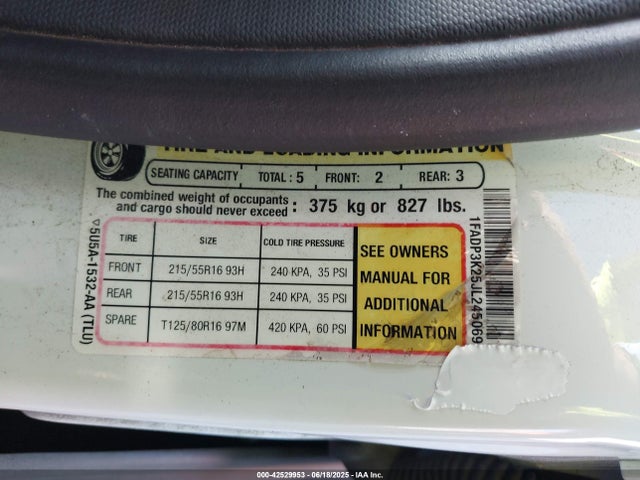 1FADP3K25JL245069 Ford 2.0l gdi