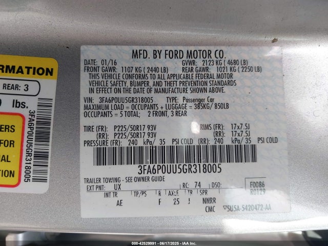 Ford Fusion Hybrid S 2016 3FA6P0UU5GR318005 Image 9