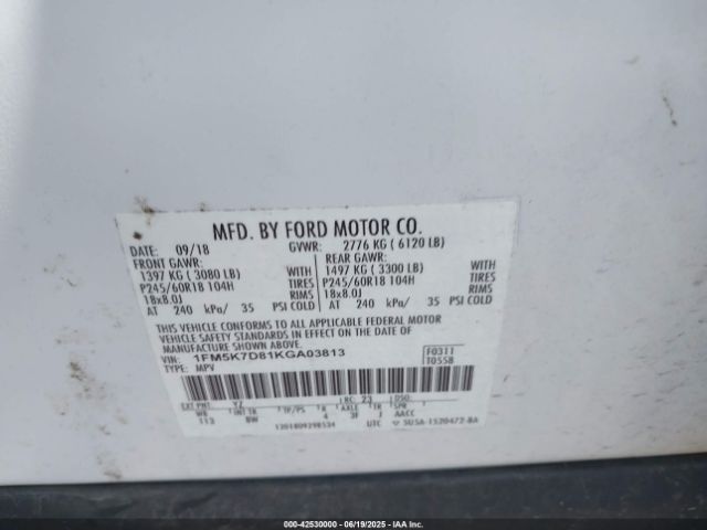 2019 FORD EXPLORER 1FM5K7D81KGA03813 Photo 8