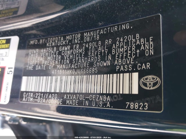 4T1B11HK0JU666685 Toyota a25a-fks