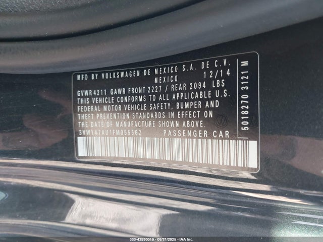 3VWY47AU1FM055562 Volkswagen 2015