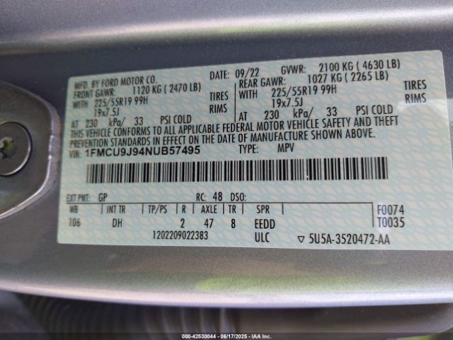 2022 FORD ESCAPE 1FMCU9J94NUB57495 Photo 8
