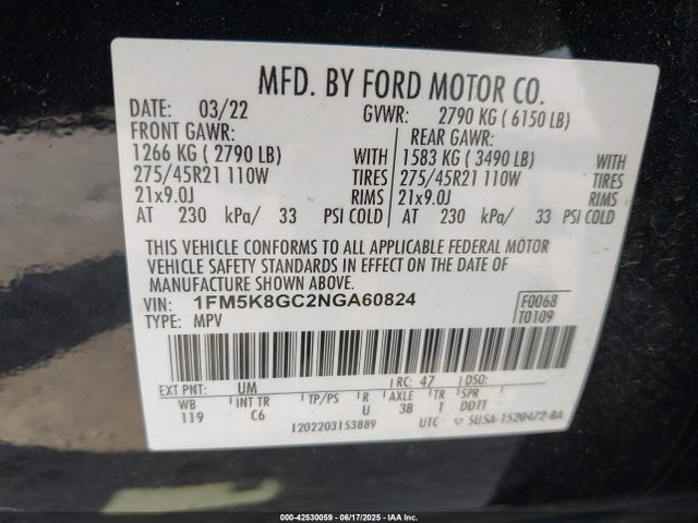 1FM5K8GC2NGA60824 Ford gtdi