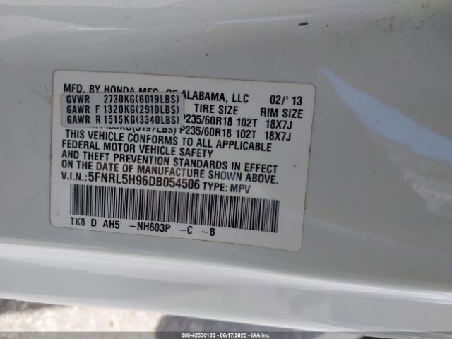 2013 HONDA ODYSSEY 5FNRL5H96DB054506 Photo 8