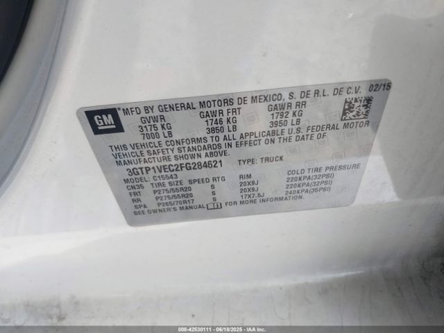 3GTP1VEC2FG284621 GMC l83 - vvt, active fuel management, aluminum