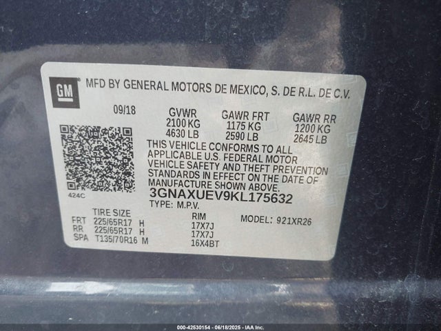 3GNAXUEV9KL175632 Chevrolet lyx - direct injection, vvt, fgt, turbo, alum, gen1