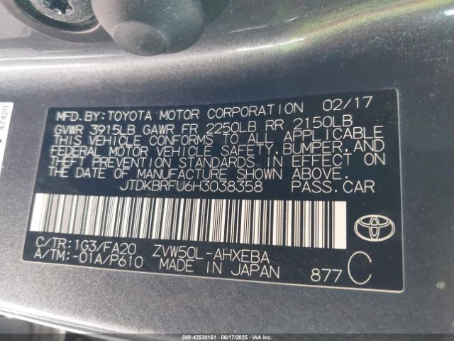 JTDKBRFU6H3038358 Toyota 2zr-fxe,1nm