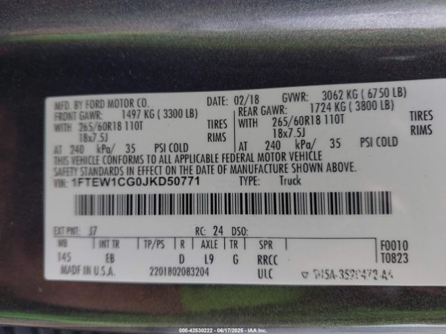 2018 FORD F-150 1FTEW1CG0JKD50771 Photo 8