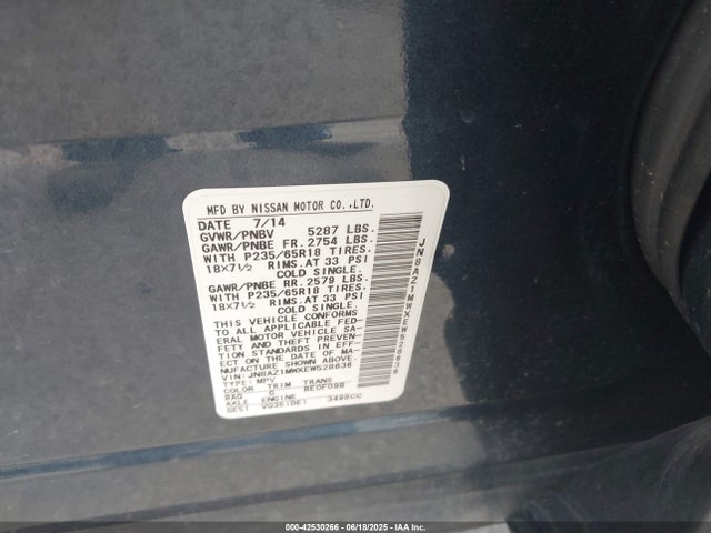 JN8AZ1MWXEW528636 Nissan Murano