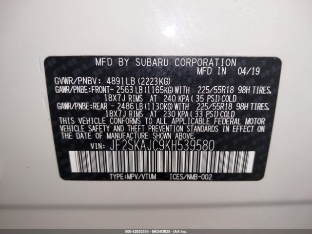 2019 SUBARU FORESTER JF2SKAJC9KH539580 Photo 8