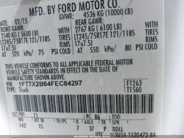 1FT7X2B64FEC84297 Ford 2015