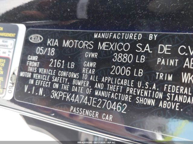 3KPFK4A74JE270462 KIA mpi nu