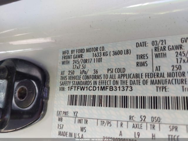 1FTFW1CD1MFB31373 Ford hev