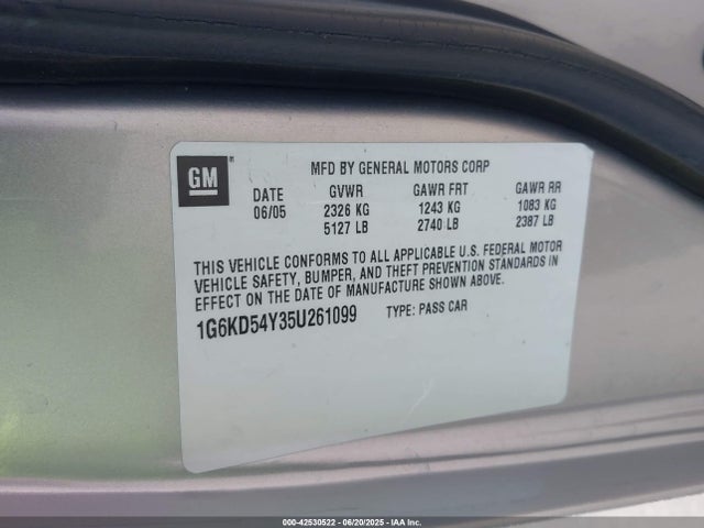 2005 CADILLAC DEVILLE 1G6KD54Y35U261099 Photo 8