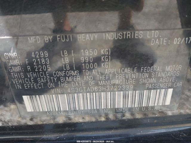 2017 SUBARU IMPREZA 4S3GTAD63H3722339 Photo 8
