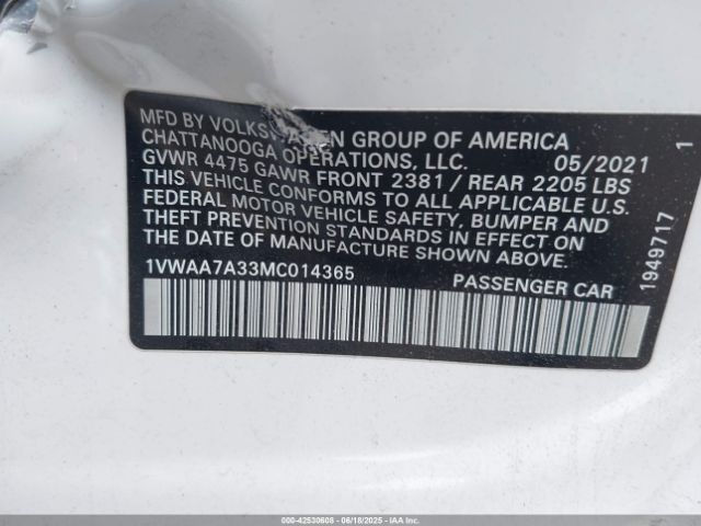 2021 VOLKSWAGEN PASSAT 1VWAA7A33MC014365 Photo 8