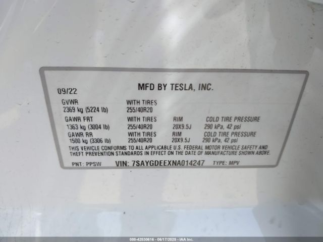 7SAYGDEEXNA014247 Tesla Model Y