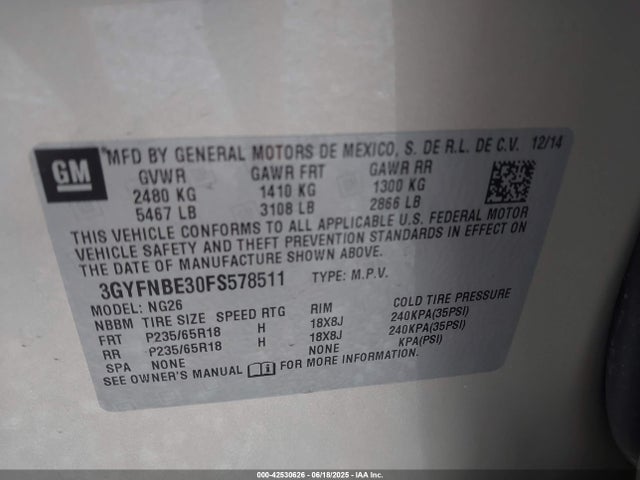 2015 CADILLAC SRX 3GYFNBE30FS578511 Photo 8
