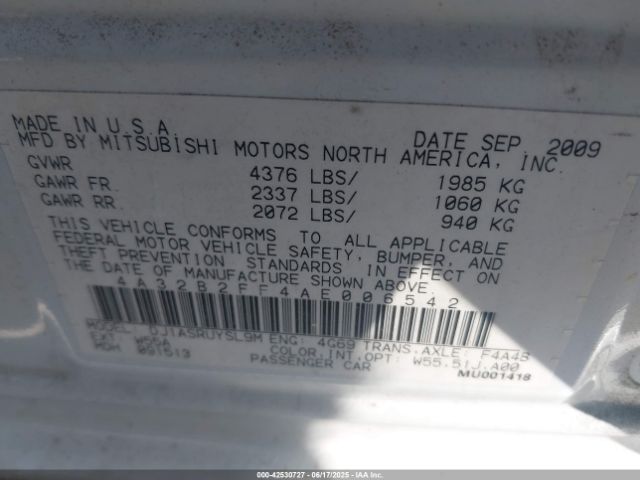 2010 MITSUBISHI GALANT 4A32B2FF4AE006542 Photo 8