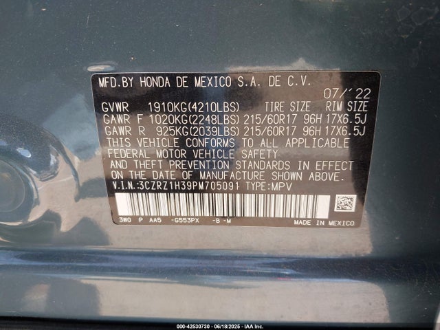 3CZRZ1H39PM705091 Honda k20z5
