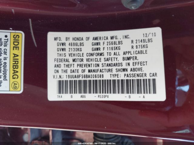 2011 ACURA TL 19UUA8F56BA006089 Photo 8