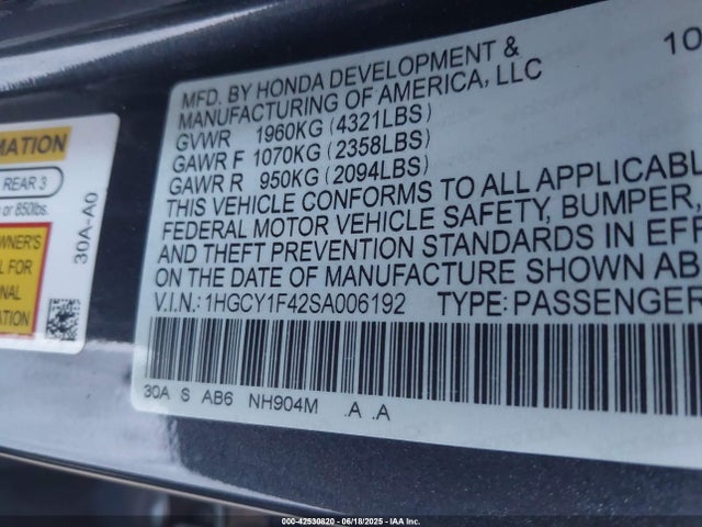 1HGCY1F42SA006192 Honda l15be