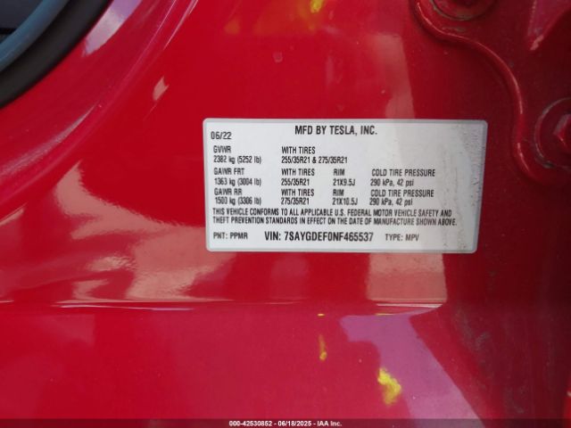 2022 TESLA MODEL Y 7SAYGDEF0NF465537 Photo 8