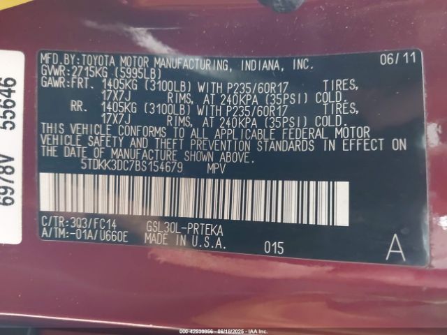 2011 TOYOTA SIENNA 5TDKK3DC7BS154679 Photo 8