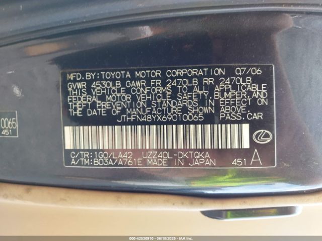 2006 LEXUS SC 430 JTHFN48YX69010065 Photo 8