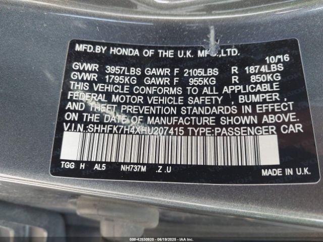 SHHFK7H4XHU207415 Honda l15ba