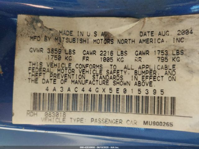 2005 MITSUBISHI ECLIPSE 4A3AC44GX5E015395 Photo 8