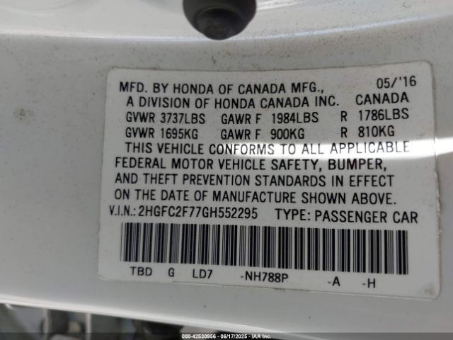 2HGFC2F77GH552295 Honda k20c2