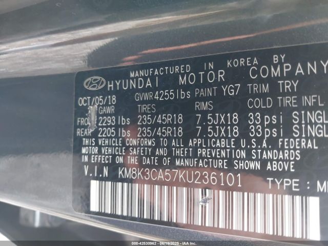 2019 HYUNDAI KONA KM8K3CA57KU236101 Photo 8