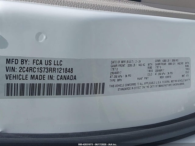 2024 Chrysler Pacifica Hybrid Select მანქანა იყიდება აუქციონზე, vin: 2C4RC1S73RR121848, აუქციონის ნომერი: 42531073