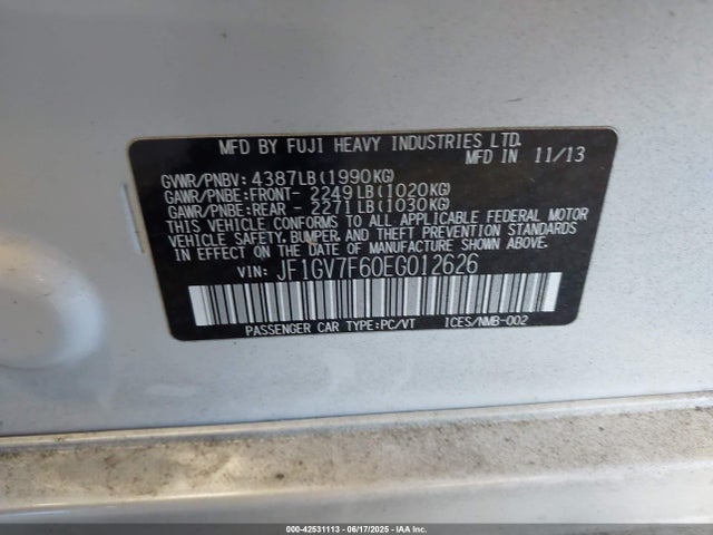 JF1GV7F60EG012626 Subaru 2014
