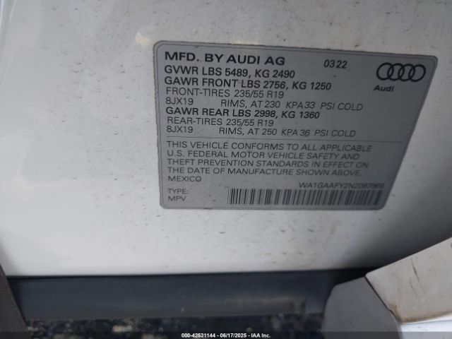 2022 AUDI Q5 WA1GAAFY2N2087968 Photo 8