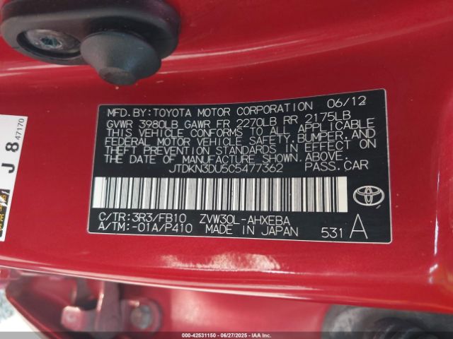 2012 TOYOTA PRIUS JTDKN3DU5C5477362 Photo 8