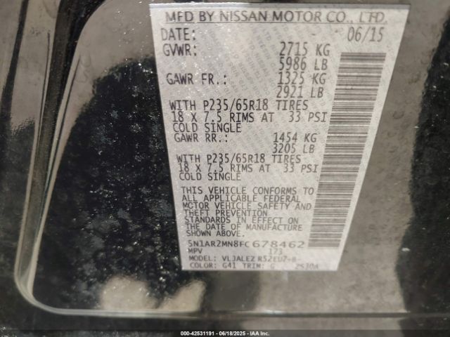5N1AR2MN8FC678462 Nissan Pathfinder Sv