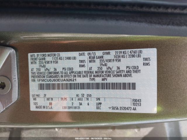 1FMCU0J93EUA92621 Ford 2014
