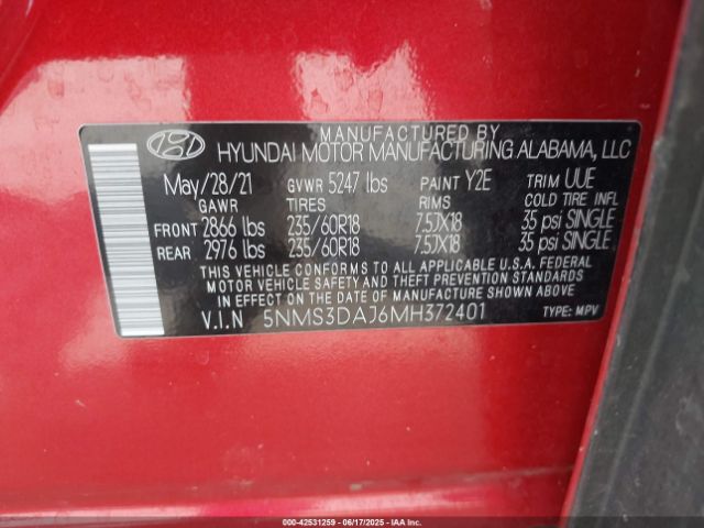 5NMS3DAJ6MH372401 Hyundai gdi theta iii
