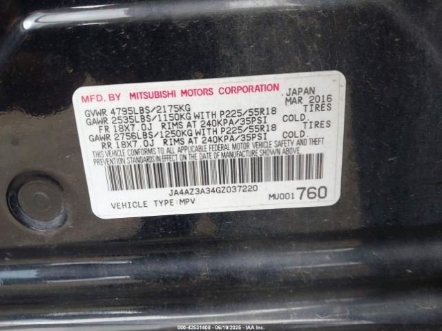 2016 MITSUBISHI OUTLANDER JA4AZ3A34GZ037220 Photo 8